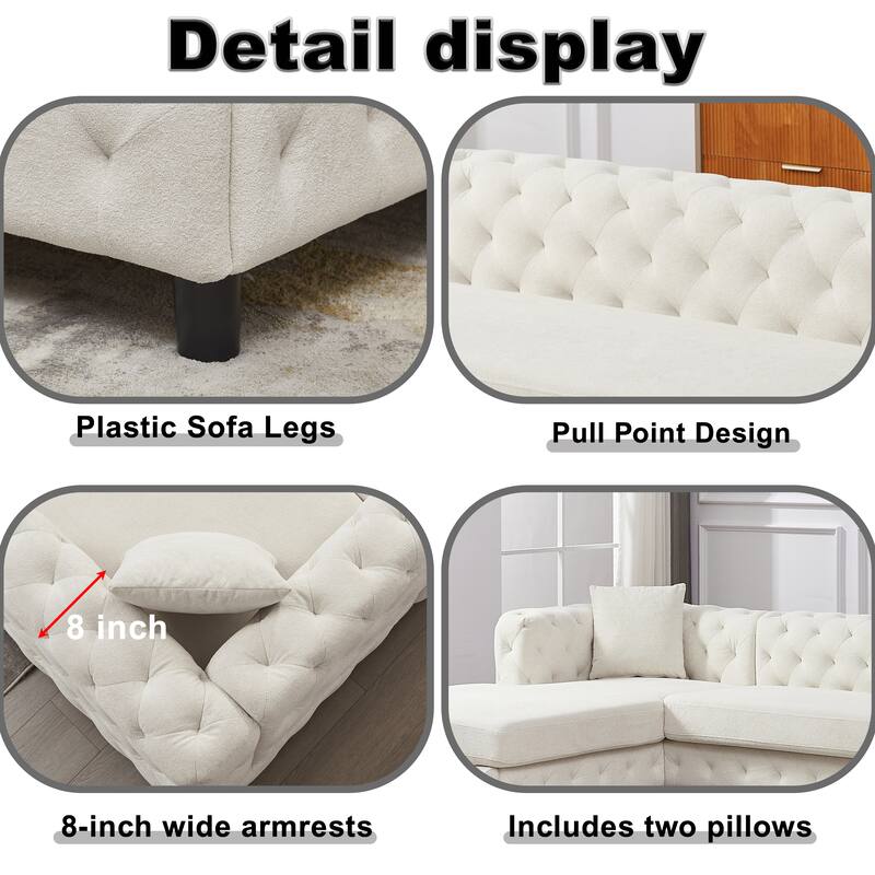 U-Shaped Chenille Sofa with Two Chaise Longue Seats and Pillows.