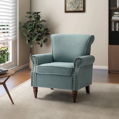 Nyctelius Upholstered Comfy Accent chair with Classic Turned Wooden Legs and Nailhead Trim by HULALA HOME