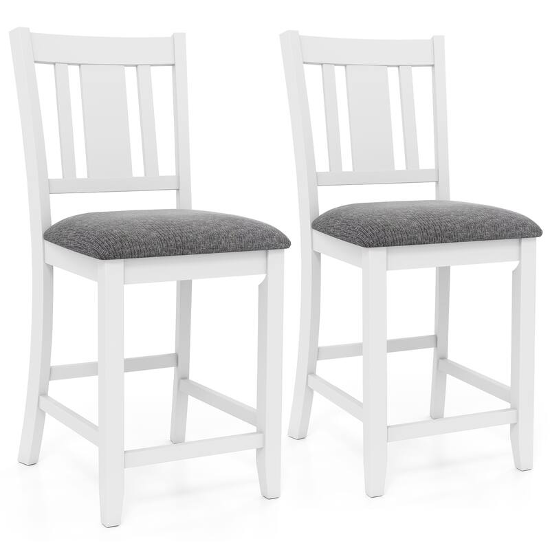 Gymax Rubber Wooden Bar Stools Set of 2 w/ Ergonomic Back Comfortable - Counter Height - White, Grey - Set of 2