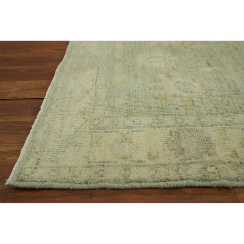 Vegetable Dye Green Oushak Turkish Rug, Floral Geometric - 6' 1'' X 2' 9''