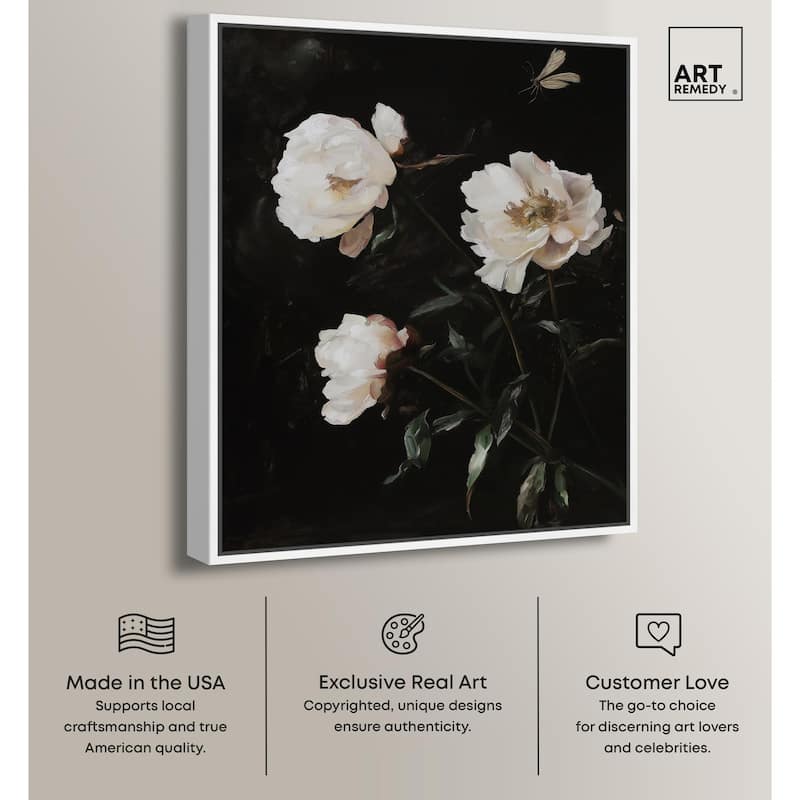 White Peony Nocturne Canvas by Art Remedy