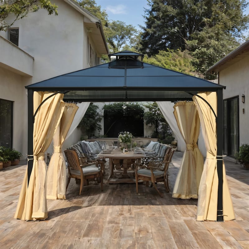 Outdoor Gazebo w/ Aluminum Frame,Mosquito Netting and Privacy Screens