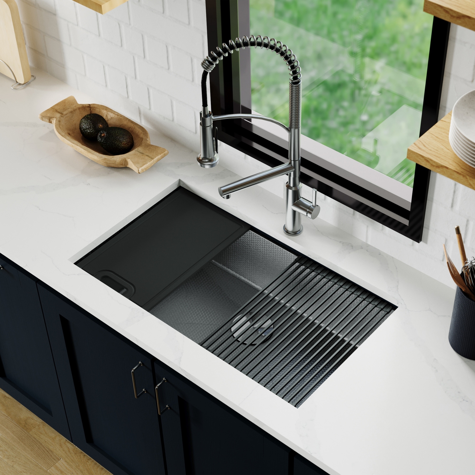 Matrix 32" Undermount Workstation 16 Gauge Single Bowl Stainless Steel Kitchen Sink with Accessories