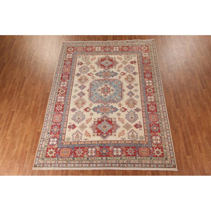 Geometric Kazak Oriental Area Rug Hand-Knotted Traditional Wool Carpet - 8'5"x 11'4"