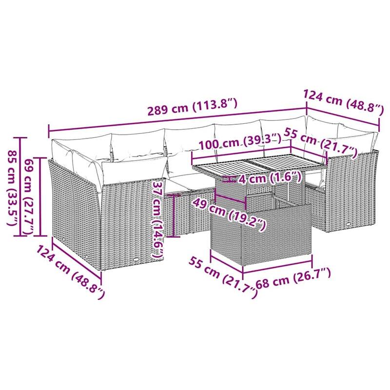 vidaXL Patio Sofa Set with Cushions Modular Lounge Set 6 Piece Poly Rattan - 21.7 x 24.4 x 27.2