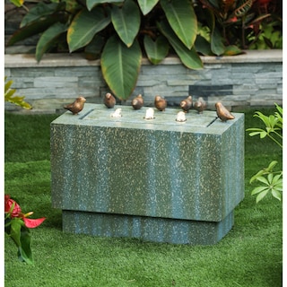 Patina Resin Bubbler Outdoor Fountain with LED Lights and Birds