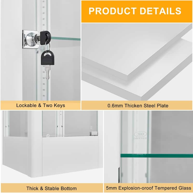 4-shelf Glass Curio Display Cabinet with Doors, RGB Light & Adjustable Storage Shelves - 63"H x 15.8"W x 15.8"D