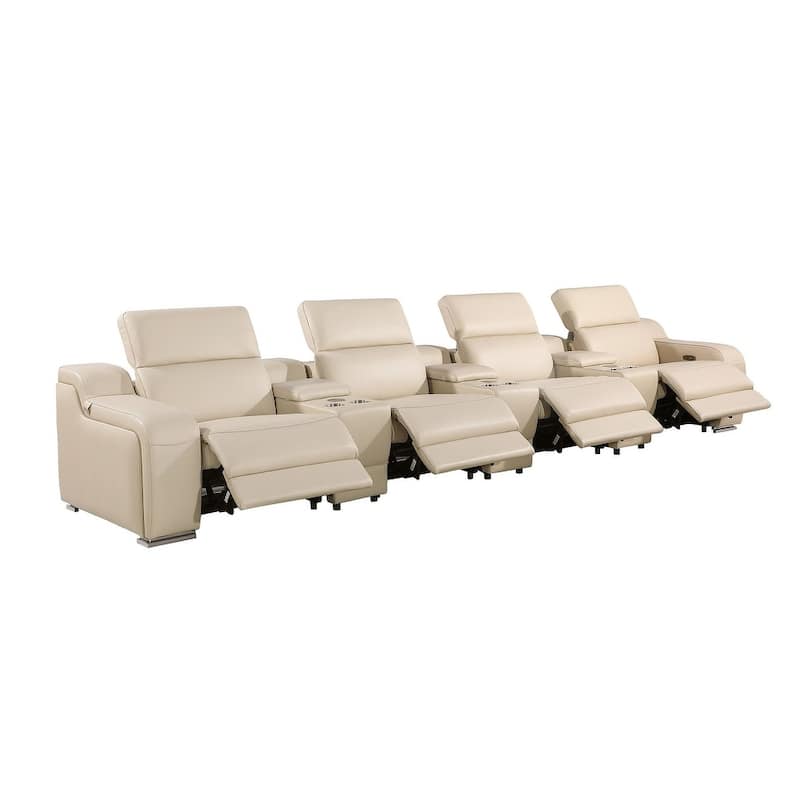 HomeRoots 169" Beige Italian Leather Reclining USB Sofa