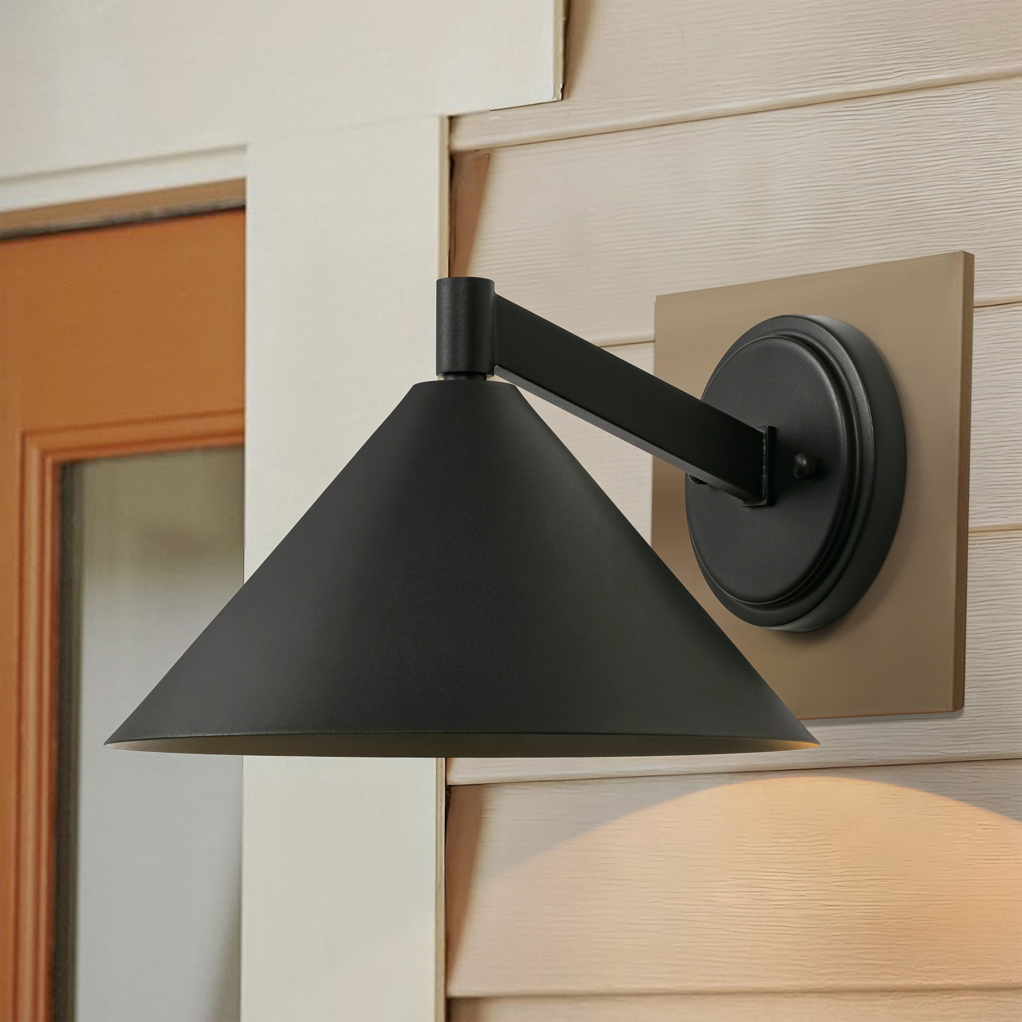 10.6" Modern Industrial 1-Light Satin Black Finish Outdoor Wall Sconce with Cone Metal Shade for use in Porch,Garage