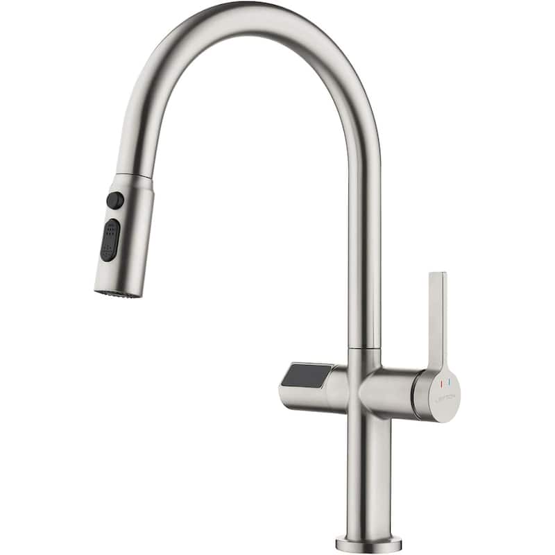 Lefton Touchless Pull-Out Kitchen Faucet, Hands Free Motion Sensor Activated, Battery-Free Temperature Display, KF2206 - Brushed Nickel