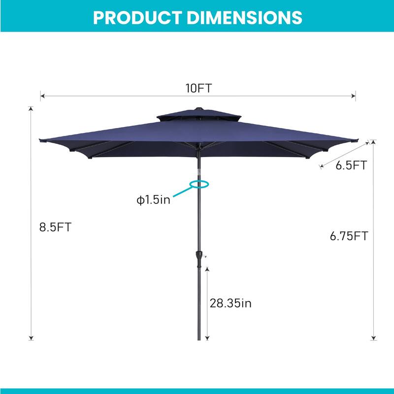 Crestlive Products 10 x 6.5 FT Rectangular Patio Market Umbrella with Black Base Included