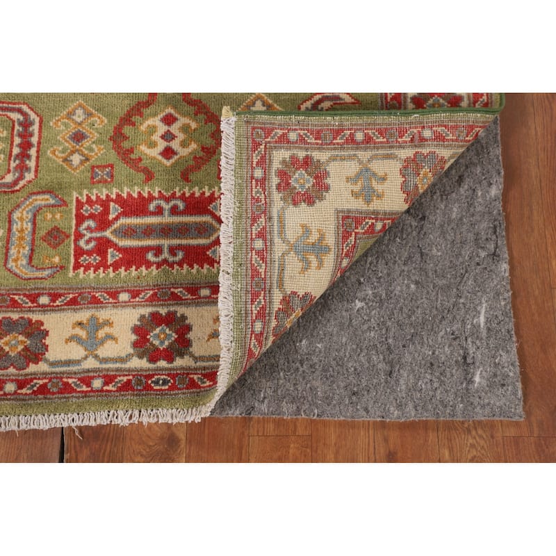 Light Green Geometric Kazak Accent Rug Handmade Wool Carpet - 3'4" x 4'7"