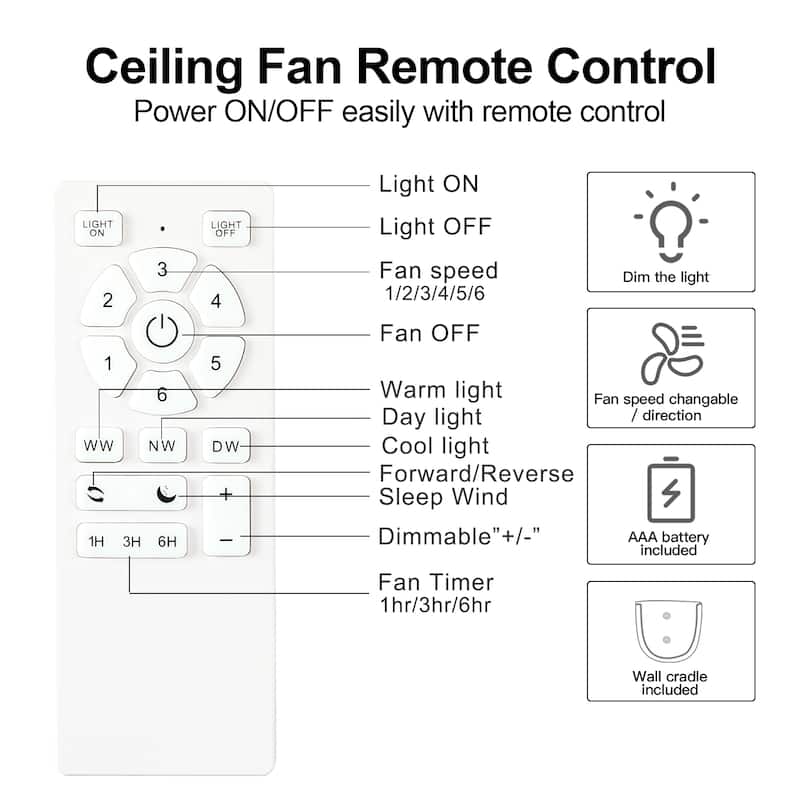 Sofucor 48/52/60 Inch Solid Wood Ceiling Fan with Light and Remote, Reverse Functions, Integrated Light Optional