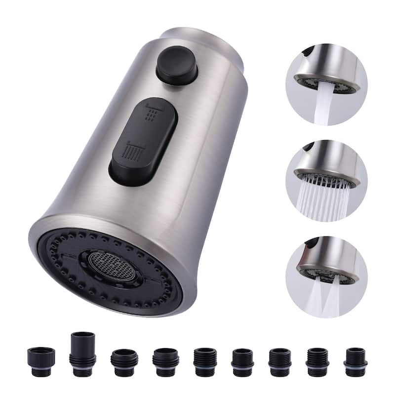 WOWOW Pull Down Kitchen Faucet Spray Head with 9 Adapters Kit - Brushed Nickel