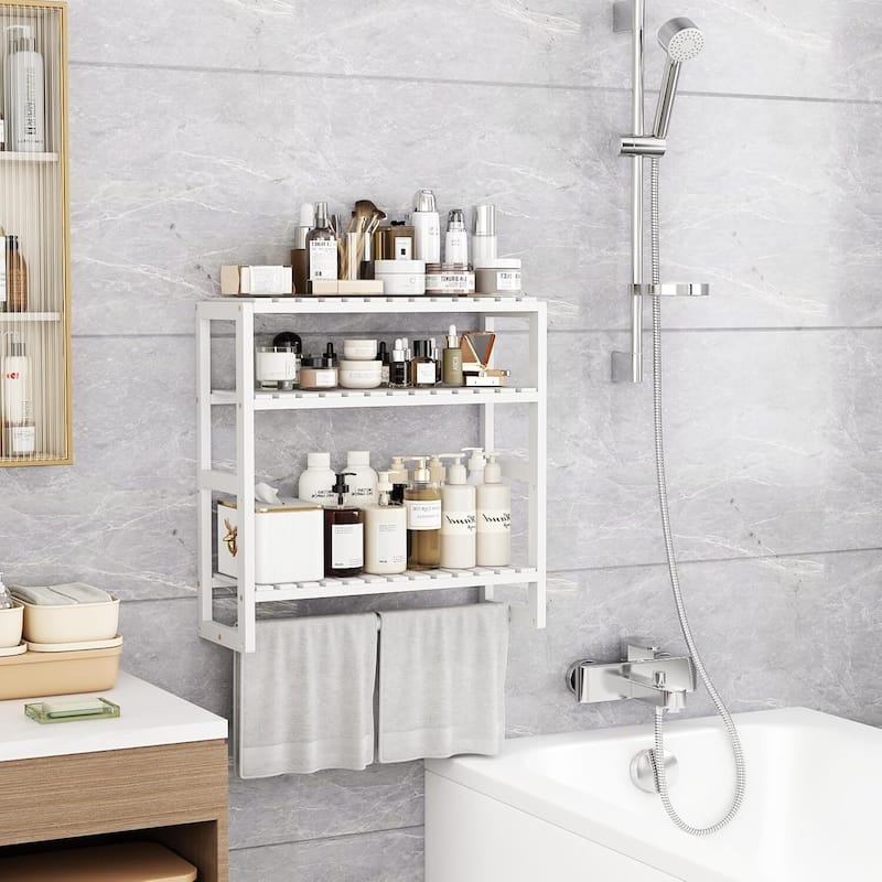 Bamboo Floating Shelves Bathroom Storage 3-Tier