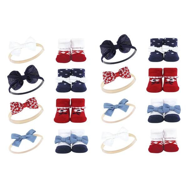slide 1 of 1, Hudson Baby Infant Girl 16Pc Headband and Socks Giftset, Red Navy Flower, One Size - Red Navy Flower Red Navy Flower - One Size