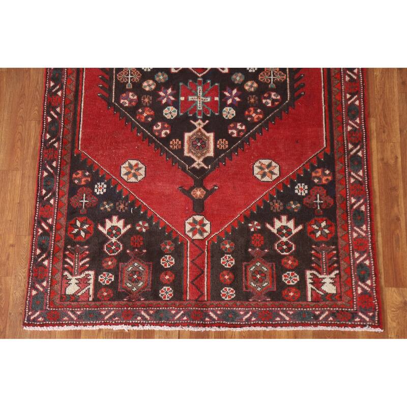 Hamedan Persian Vintage Area Rug Handmade Wool Carpet - 4'0"x 7'0"