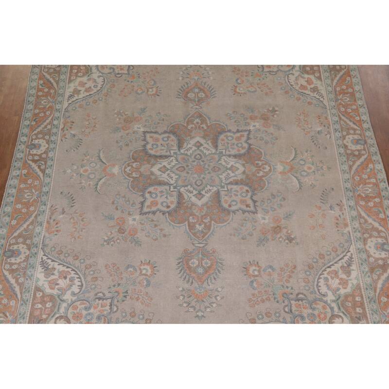 Hand Knotted Oriental 100% Wool Carpet Traditional Floral Beige & Ivories Tabriz Area Rug - 12' 11'' X 9' 9''