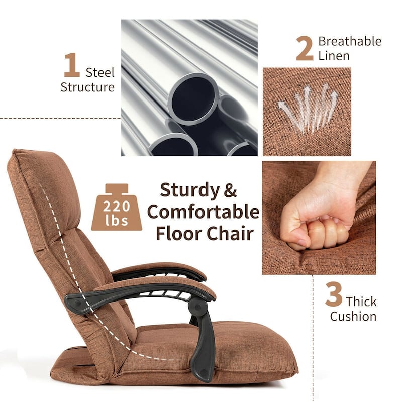 Position Floor Chair Lazy Sofa with Adjustable Back Headrest Waist - 26.5" x 29" x 29.5" (L x W x H)