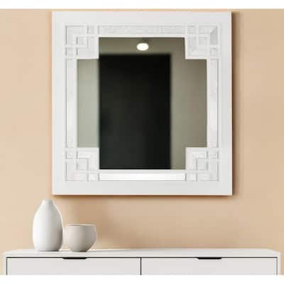 HomeRoots 39" White Square Accent Wood Mirror - 39.4' X '39.4' X '1