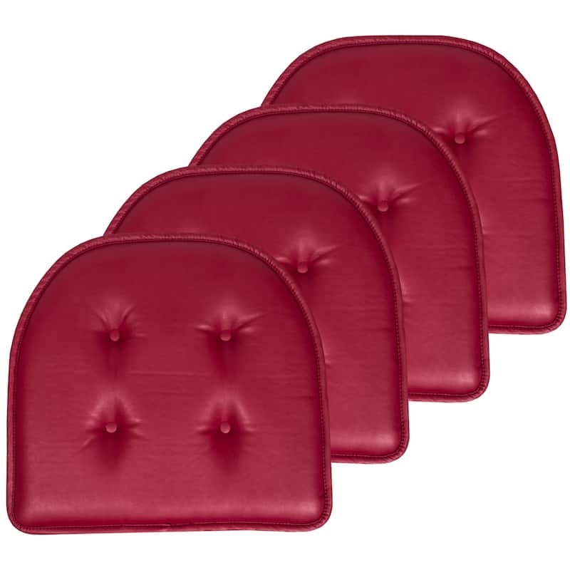 Sweet Home Collection U-Shape Faux Leather Non Slip Memory Foam Chair Cushions 17" x 16" - Set of 4 - Burgundy