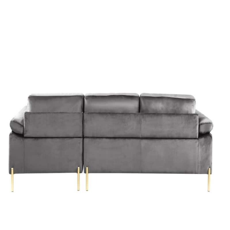 Velvet Upholstered L-shaped Sectional Sofa with Wood Frame and Metal Legs