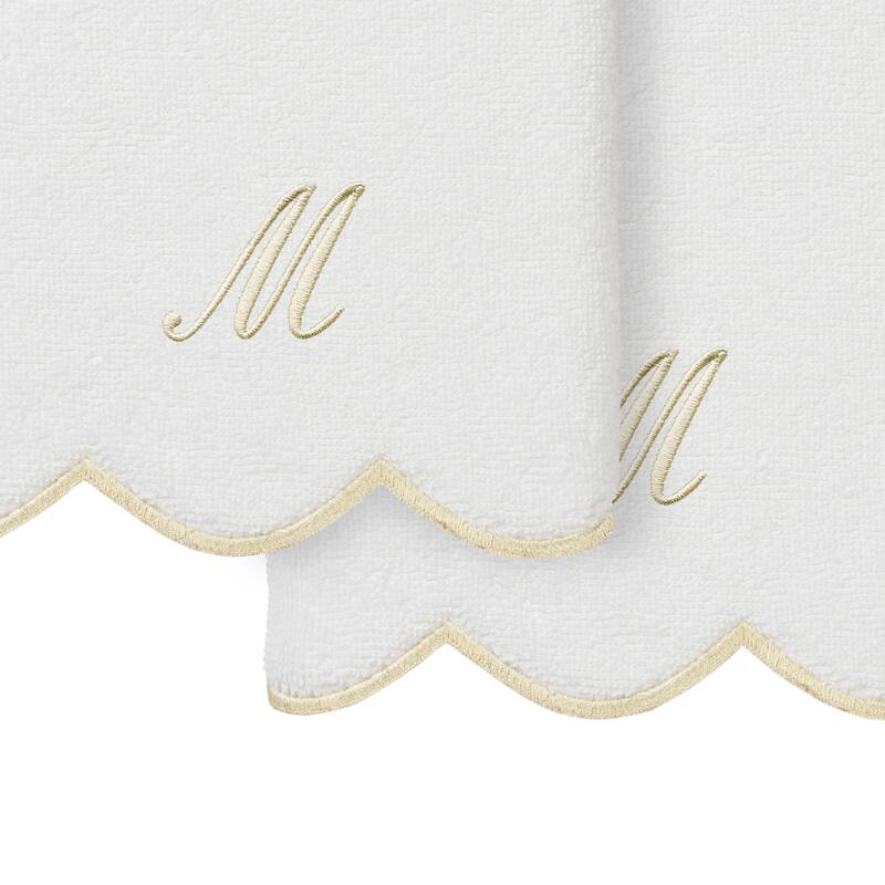 Authentic Hotel and Spa 100% Turkish Cotton Beige ADORNIA Scallop Personalized 2 Piece Hand Towel Set - 2 Hand Towels