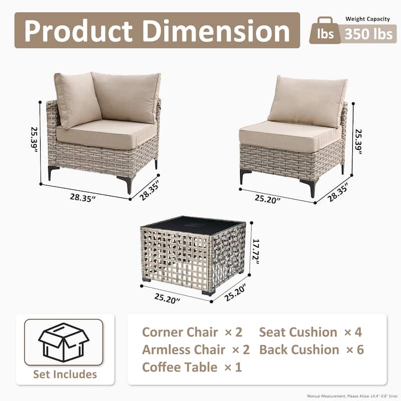 XIZZI 5-piece Patio Wicker Furniture Sectional Sofa Set