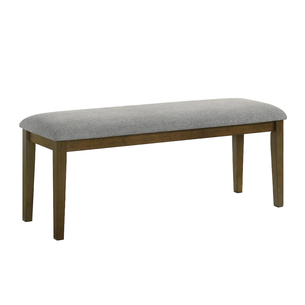 Lyoi Dining Bench, 47 Inch Gray Rectangular Fabric Seat, Brown Wood