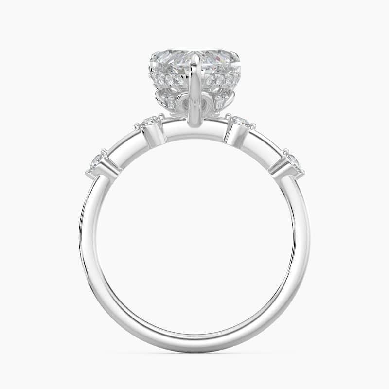 Auriya 14k Gold Petite Diamond Station Heart Lab Grown Hidden Halo Engagement Ring 1.00 to 5.00 ct. tw.(F-G, VS)