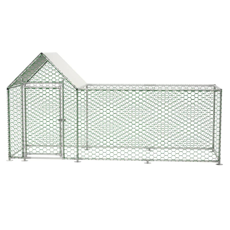 GDFStudio - Leonard Extended Outdoor Metal Chicken Coop with Secure Walk-In Design for Poultry and Small Animals