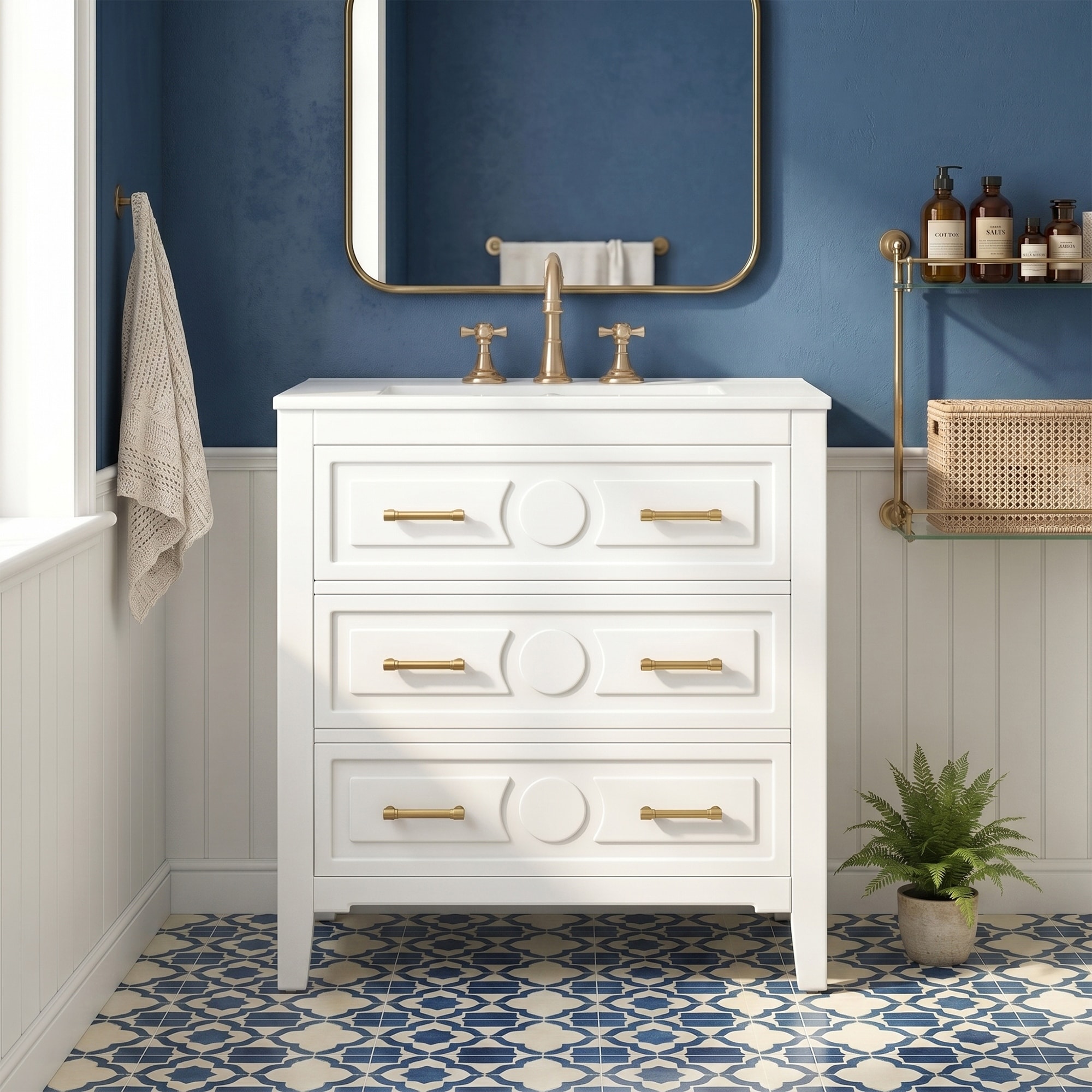 Freestanding Bath Vanity with White Ceramic Top