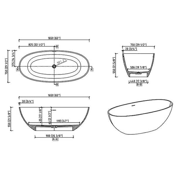 70 in. Stone Resin Flatbottom Solid Surface Freestanding Soaking Bathtub with Brass Drain in White