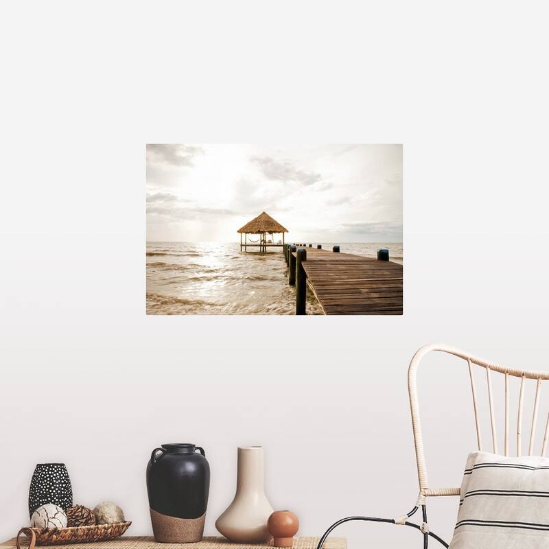 "A serene dock and cabana at sunrise, Belize" Poster Print - Multi - 36" x 24"