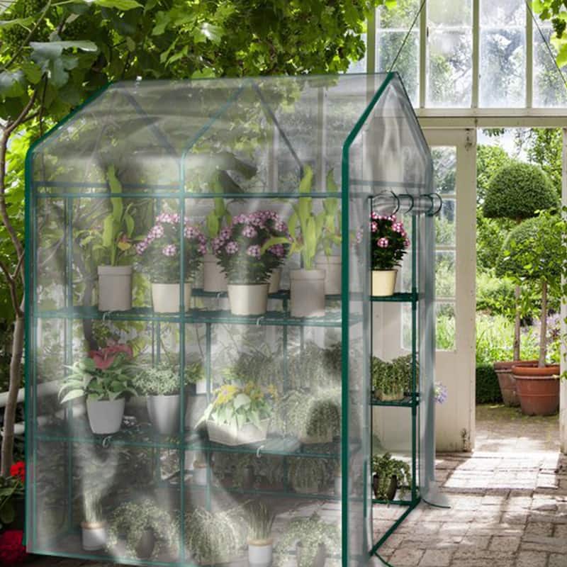 Walk-In Greenhouse with 8 Shelves and PVC Cover for Indoor or Outdoor Use by Home-Complete - 56.3 x 56.3 x 76.7