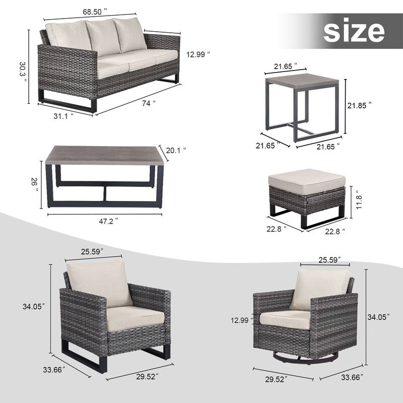 Gymojoy PE Wicker Sofa Rocking Chair Ottoman Set of 9 Weather-resistance