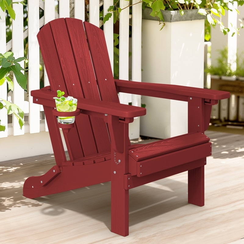 3-Position Reclining Folding Outdoor Chair - PE Wood Grain, Weather-Resistant