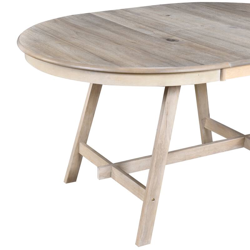 Wood Dining Table Extends From 41.4 " to 56.6", Round Dining Table with Hidden Flip Leaves, Kitchen Table with Rubber Wood Legs