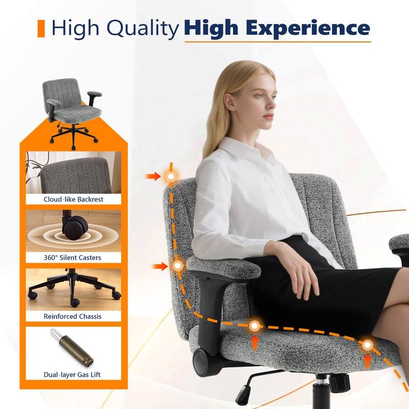 Chenille Swivel Chair With Adjustable Flip-Up Arms For Cross-Legged