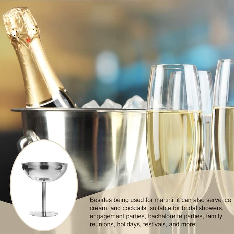 Stainless Steel Martini Cocktail Glasses, 1Pcs 450ml/16 OZ ，Silver - Silver