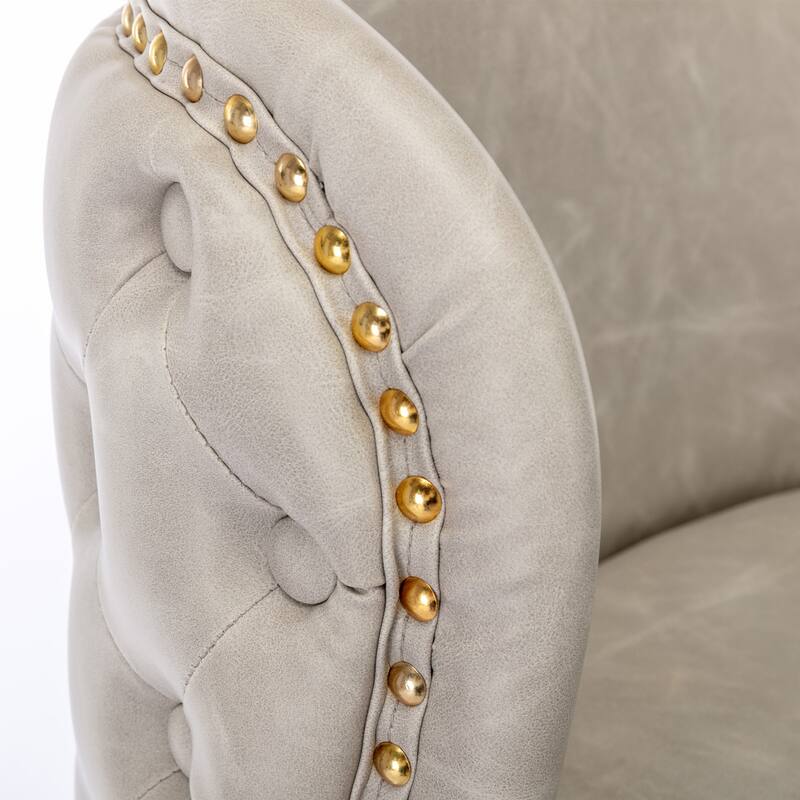 Set of 2 Modern Leather Upholstered Swivel Adjustable Height Tufted Bar Stools with Back