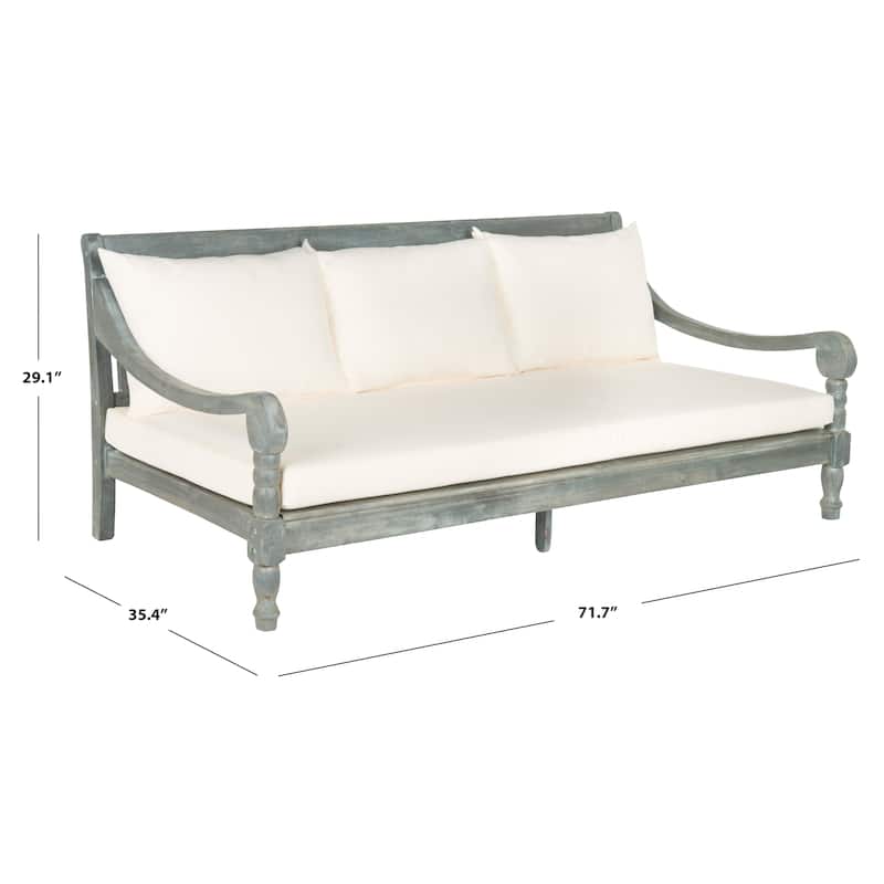 SAFAVIEH Outdoor Cordula Acacia Wood Cushioned Daybed - 71.7"W x 35.4"D x 29.1"H