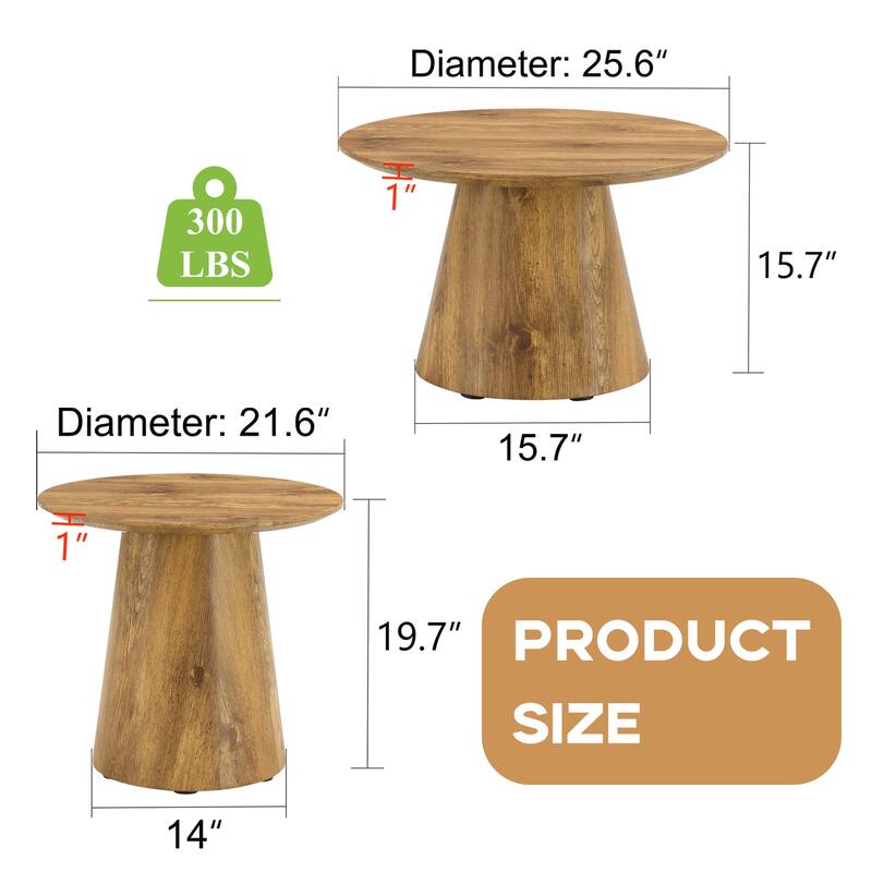 Natural Wood Grain MDF Round Coffee Table - 25.6" Diameter, 15.7" Height.Natural Wood Grain Texture Sticker