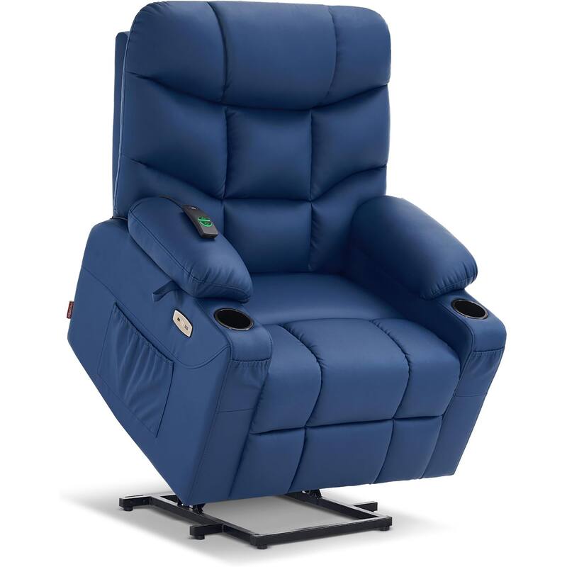 MCombo Electric Power Lift Recliner Chair Sofa for Elderly, 2 Side Pockets and Cup Holders, Faux Leather 7288