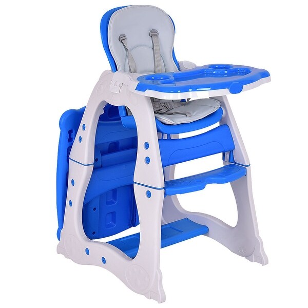 Costway 3 in 1 Baby High Chair Convertible Play Table Seat Booster Toddler Feeding Tray - Blue