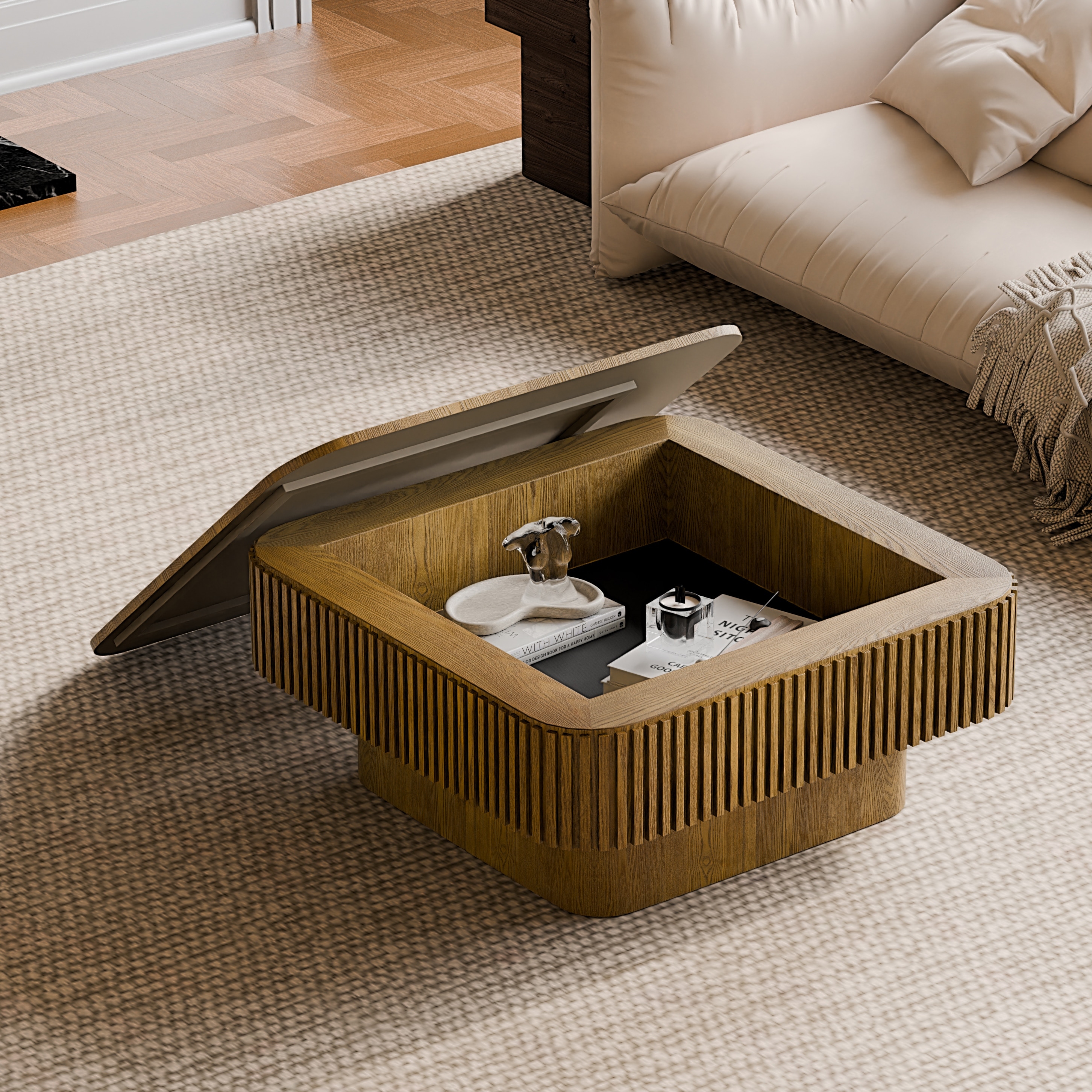 Tea Table Accent Table with Storage, Rustic Side Table Center Table End Table Brown Sofa Table for Living Room