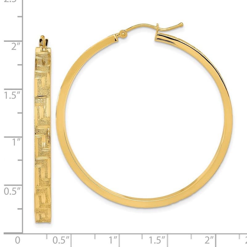 Curata 14k Yellow Gold Satin Greek Pattern Hoop Earrings 46.63x4mm