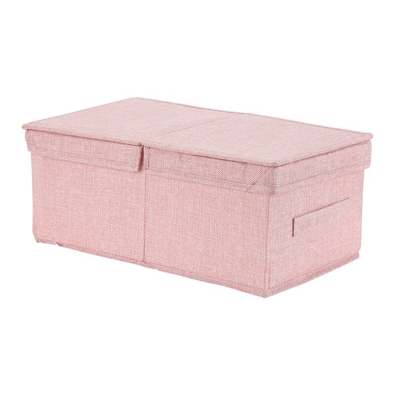 Fabric Storage Bin Cube with Lid and Handle for Shelves Closet, Collapsible Storage Basket for Organizing Clothes Books - Pink - 16*9.5*7in