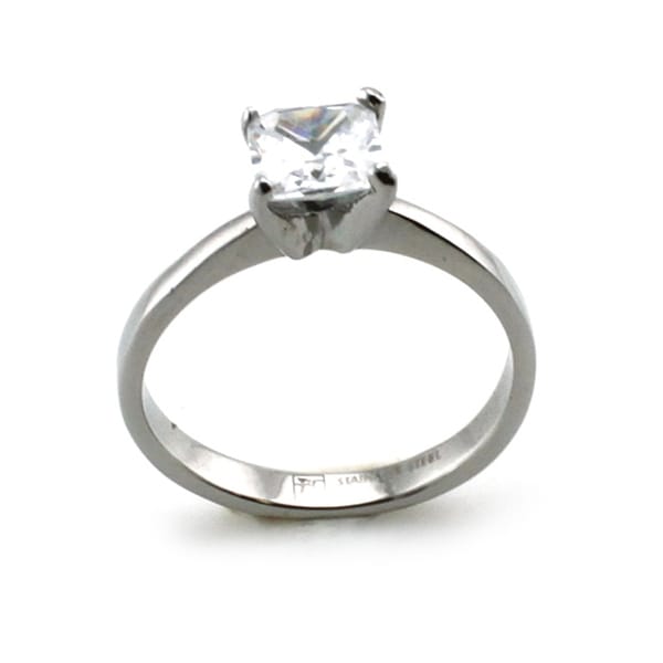 Stainless Steel Solitaire Princess Cut CZ Ring