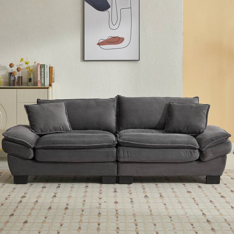 84-Inch Corduroy Sofa with Double Layer Cushion and 2 Extra Pillows for Living Room or Guest Room